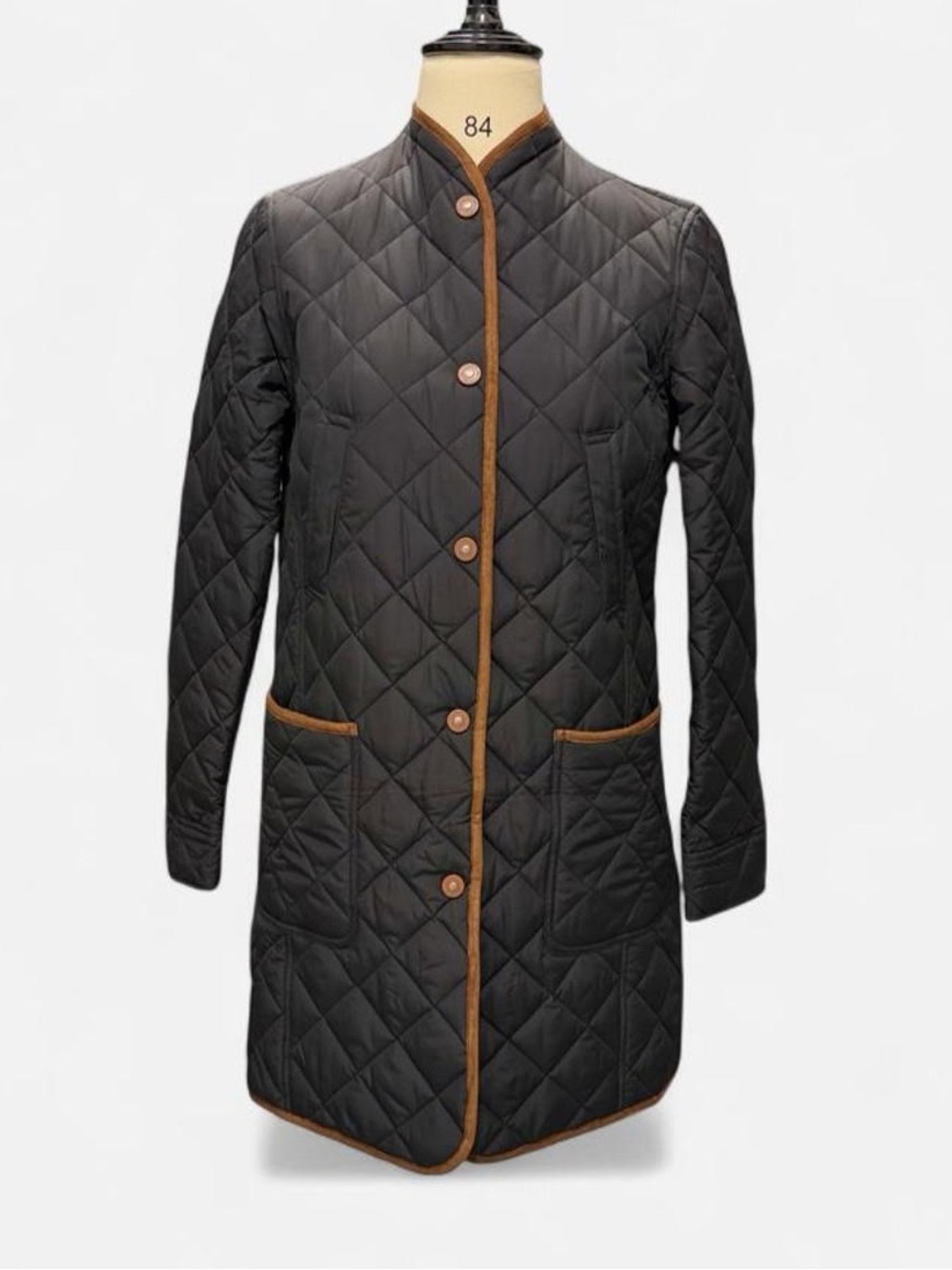 Ralph Lauren Black Quilted Long Jacket with Brown Accents